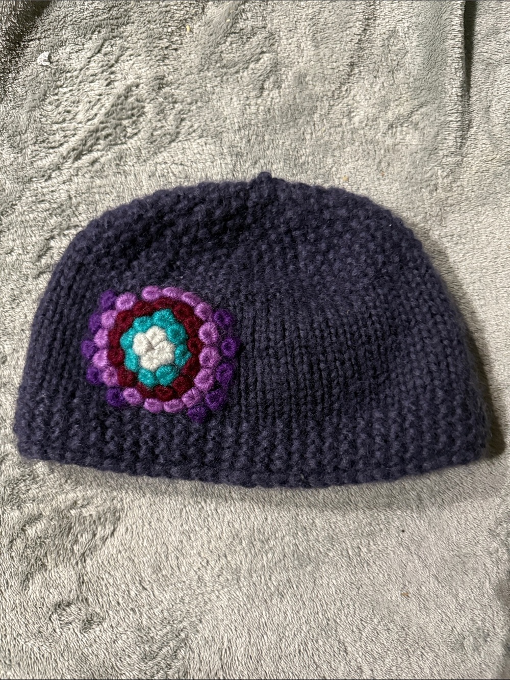 Arc'teryx Navy Knit Kids Beanie with Multicolor Flower Accent